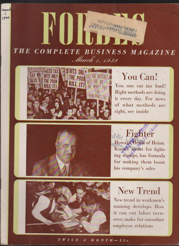 Forbes Magazine March 1 1939 Howard Heinz Depression News