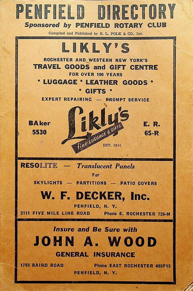 Penfield NY Directory 1953 RL Polk Monroe County Local Business & Residents