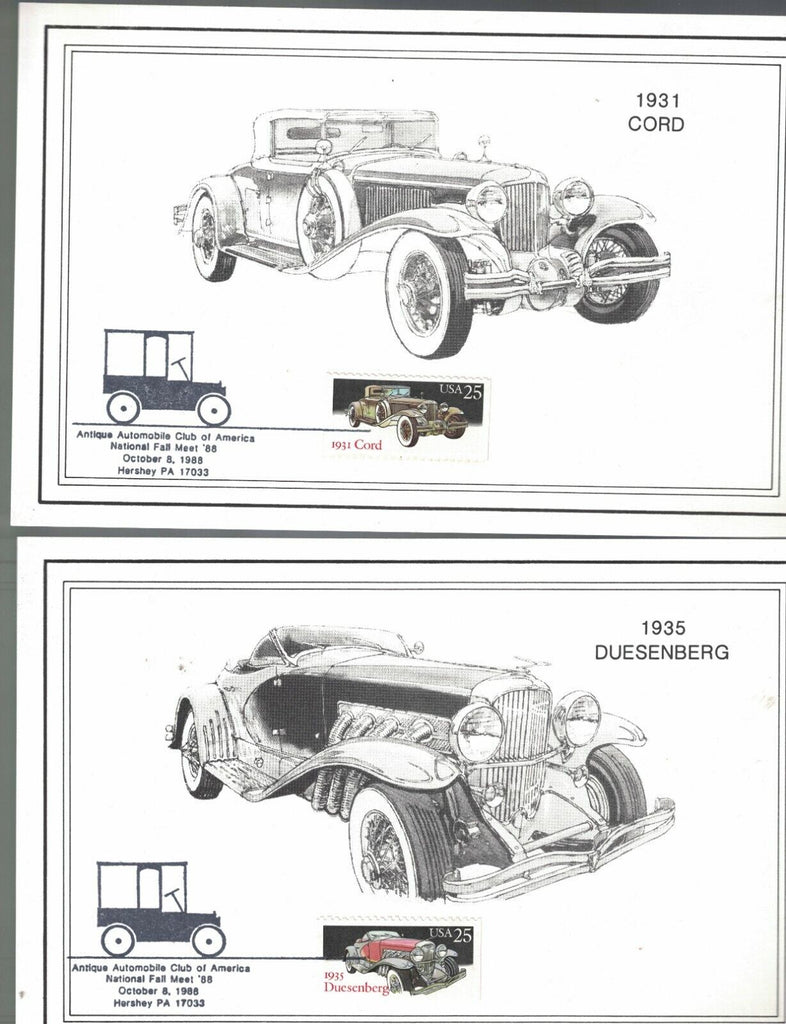 Automobile Stamps Lot of 5 Covers 1988 Antique Automobile Club of America