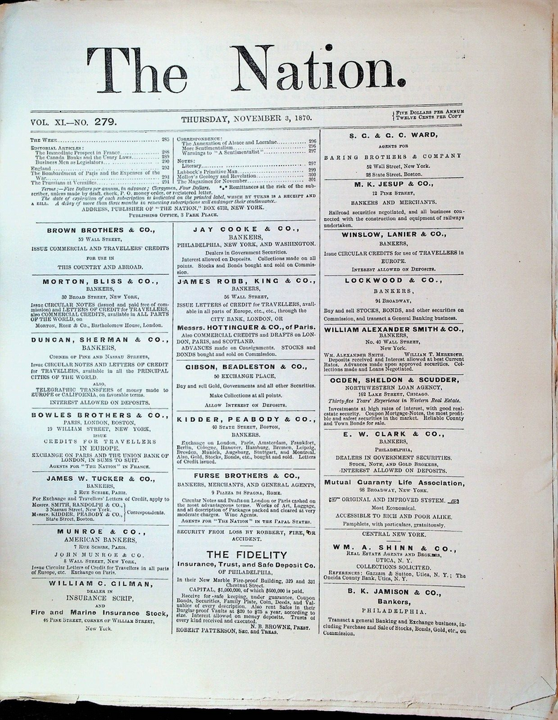 The Nation Magazine November 3 1870 Franco Prussian War