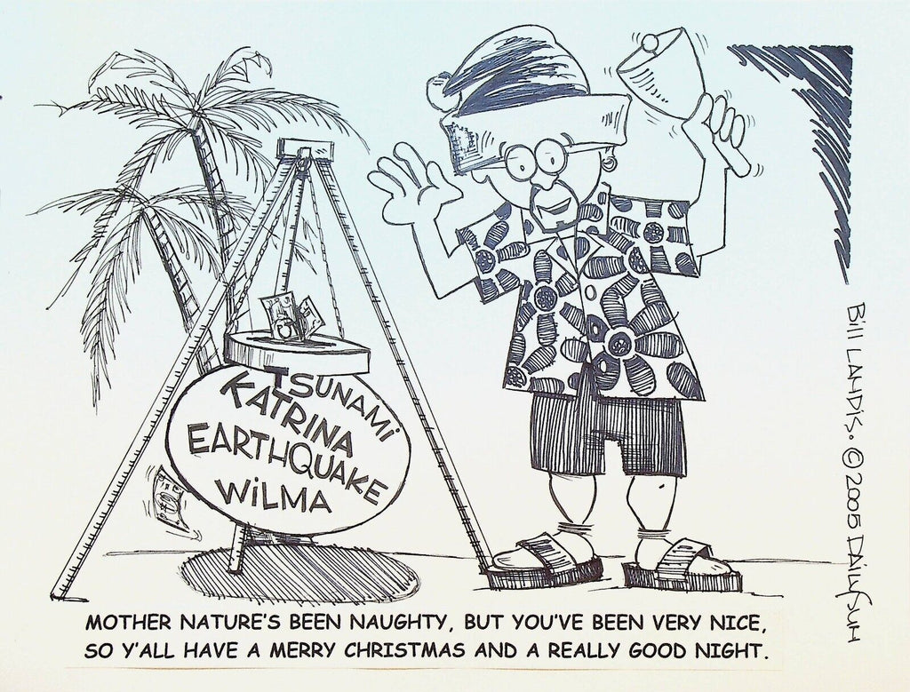 Bill Landis Original Cartoon Art The Villages Daily Sun 2005 Hurricane Relief