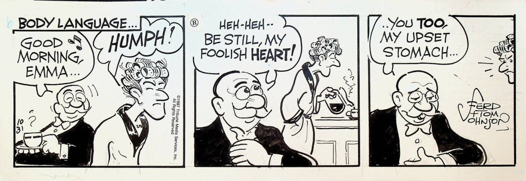 Moon Mullins Original Comic Strip Art Ferd & Tom Johnson October 31 1987 Morning