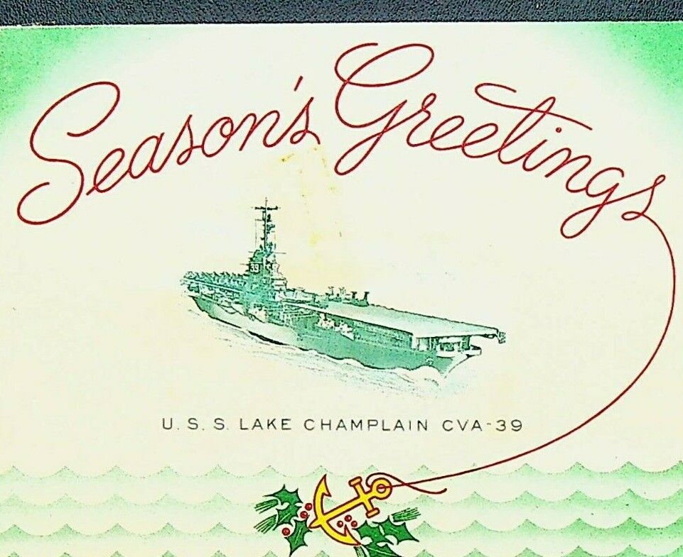 USS Lake Champlain CVA-39 Season's Greetings Card Christmas 1954