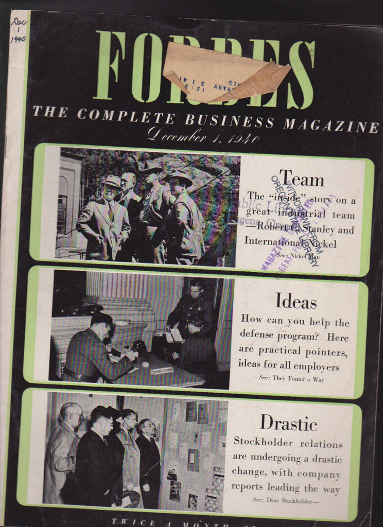 Forbes Magazine December 1 1940 Robert Stanley International Nickel
