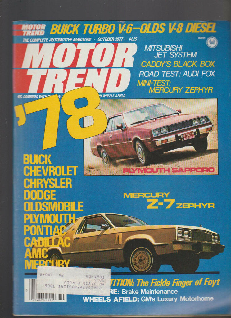 Motor Trend Magazine October 1977 Mercury Z-7 Zephyr AJ Foyt Mercury Zephyr