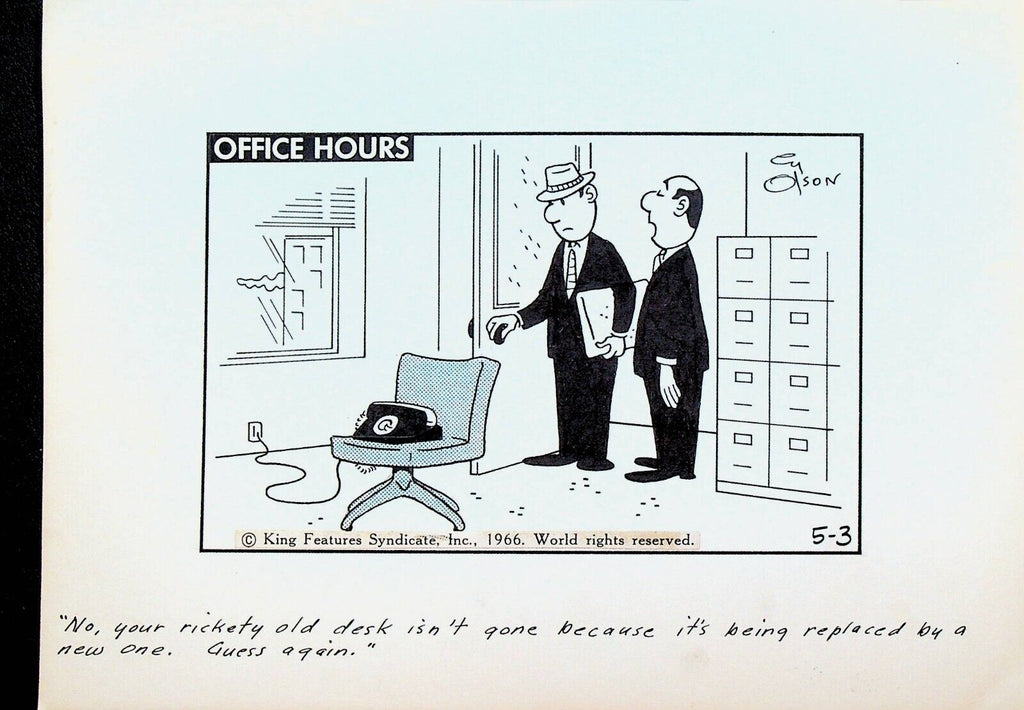 Office Hours by Cy Olson Original Comic Strip Art May 3 1966 Fired at Work