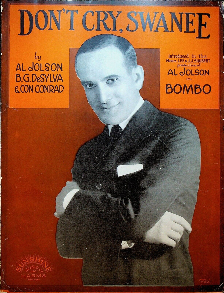 Don't Cry Swanee Sheet Music Al Jolson 1923