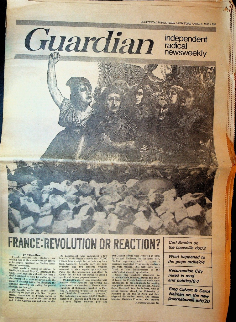 Guardian Radical Newsweekly June 8 1968 Louisville Riots Bobby Seale Paris