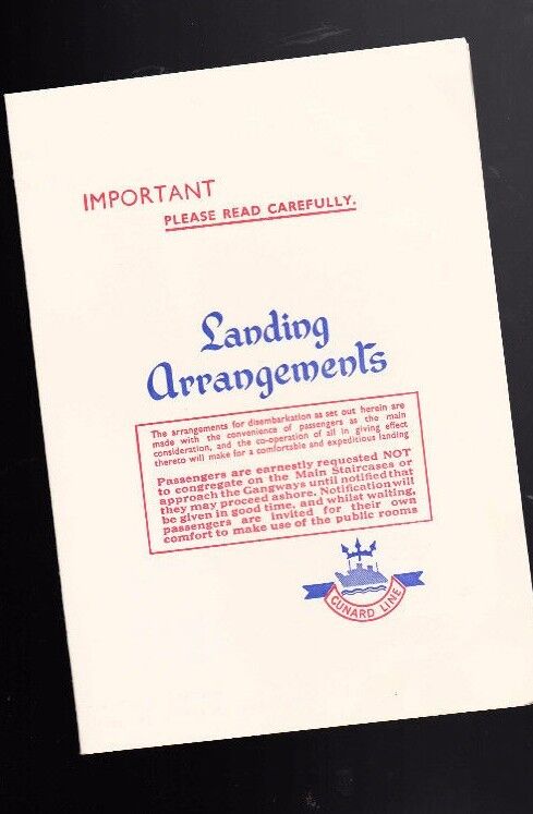 Cunard Lines Landing Arrangements RMS Queen Elizabeth February 28 1963