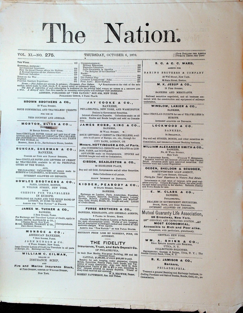 The Nation Magazine October 6 1870 Franco Prussian War