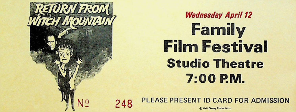 Return From Witch Mountain Disney Family Film Festival Ticket April 12 1978