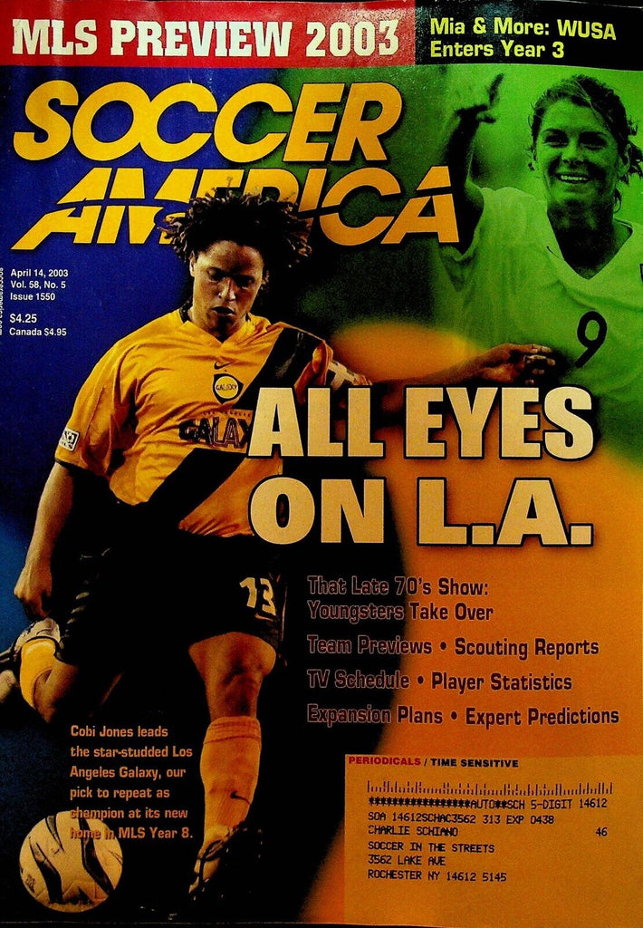 Soccer America Magazine April 14 2003 Cobi Jones Alexi Lalas Cruz Azul