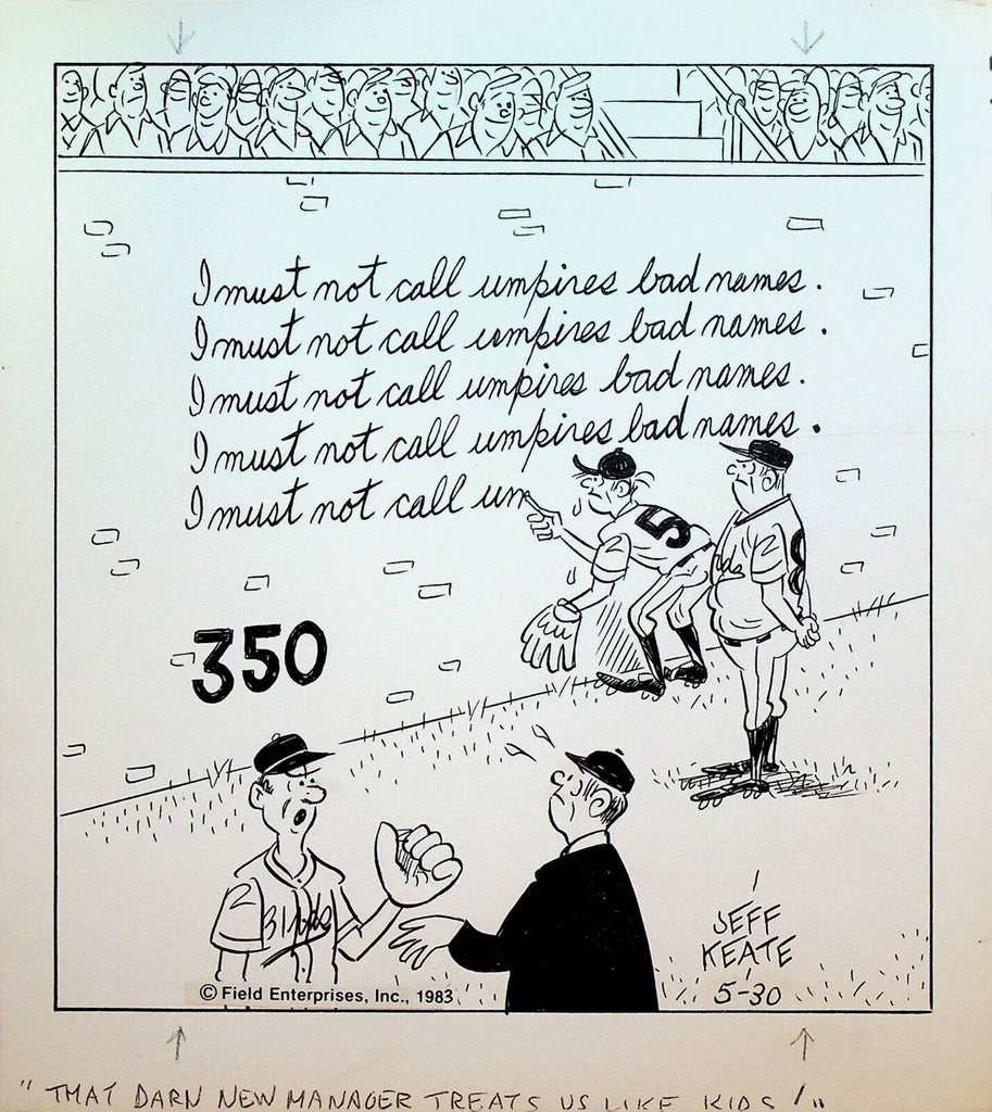 Jeff Keate Time Out Comic Strip Original Art Baseball May 30 1983 Umpire Manager