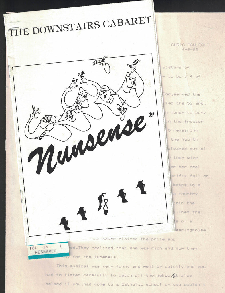 Nunsense Program Downstairs Cabaret 1988 Paula Betlem Terri White