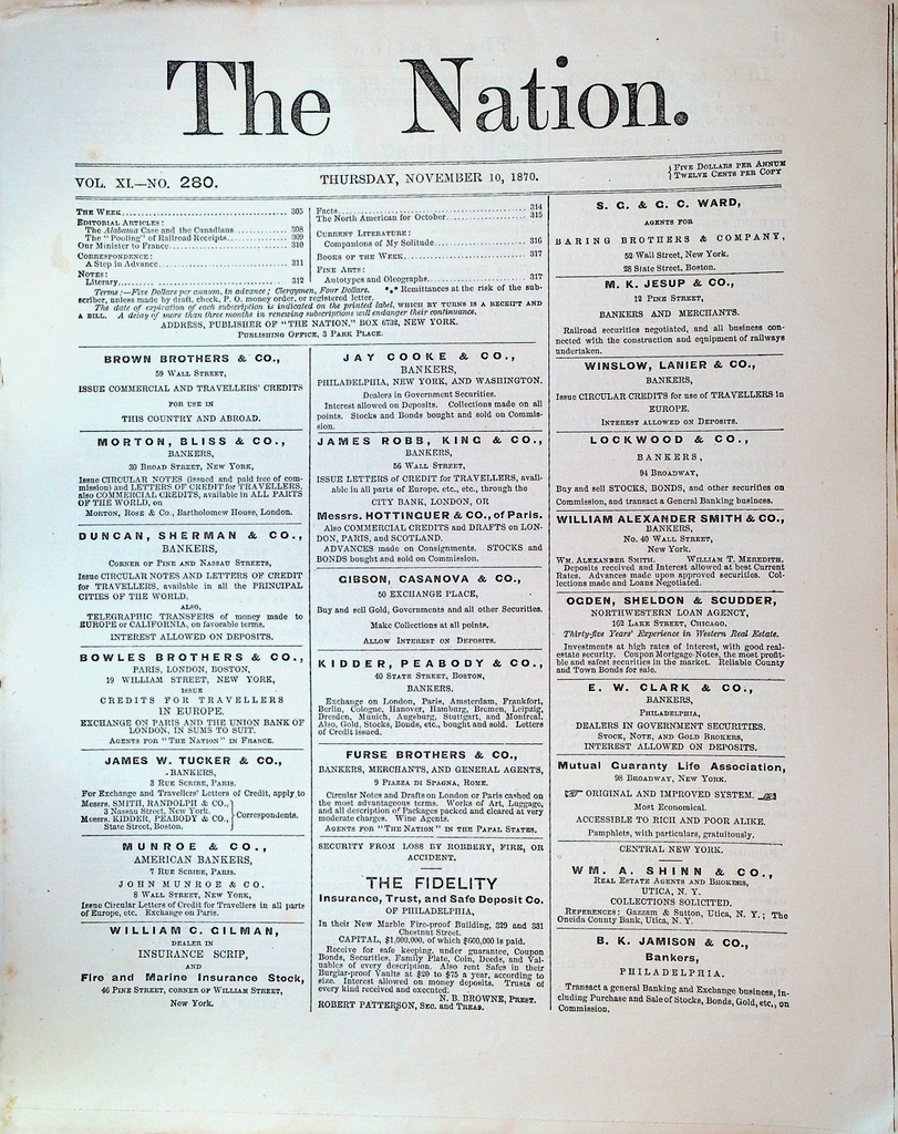 The Nation Magazine November 10 1870 Franco Prussian War Civil War Alabama Claim