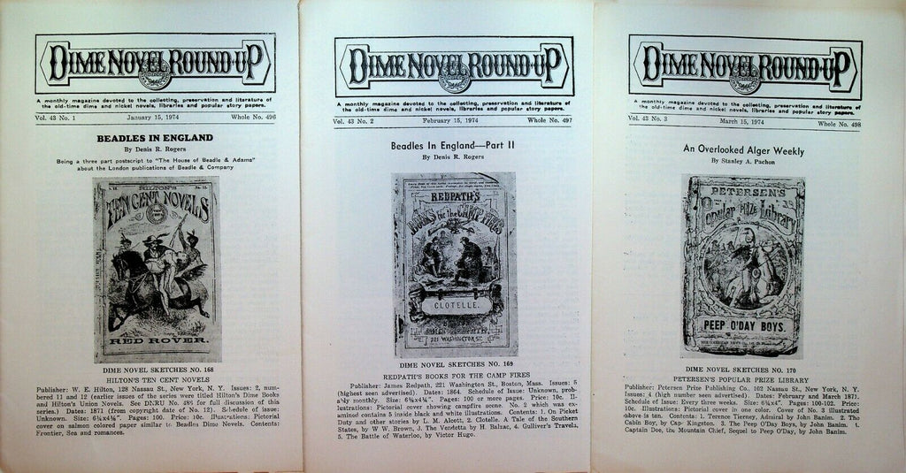 Dime Novel Round Up 1974 Lot of 12 Issues Nick Carter Horatio Alger Beadle's