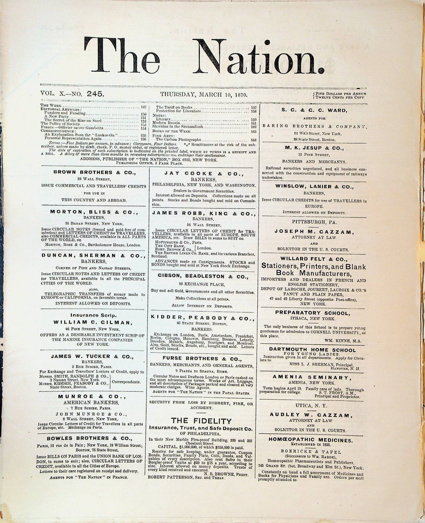 The Nation Magazine March 10 1870 Reconstruction Horace Greeley Woman's Suffrage