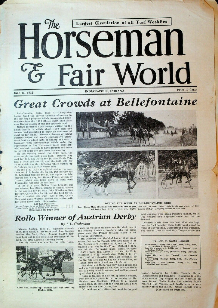 Horseman & Fair World Magazine Harness Racing June 15 1932 Austrian Derby