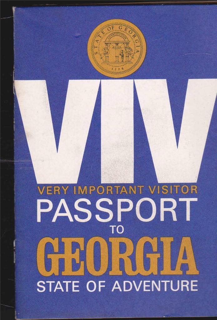 VIV Very Important Visitor Passport to Georgia State of Adventure 1972 Booklet
