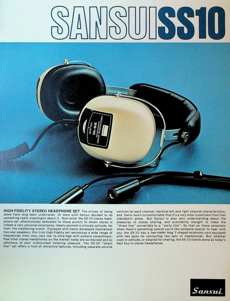 Sansui SS10 Stereo Headphone Set Ad Sheet 1970s