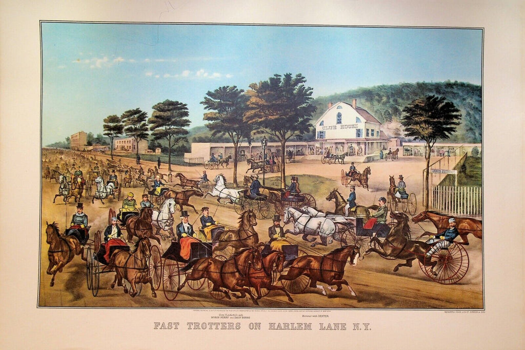 Currier & Ives Calendar Topper 1954 Fast Trotters on Harlem Lane NY Horses