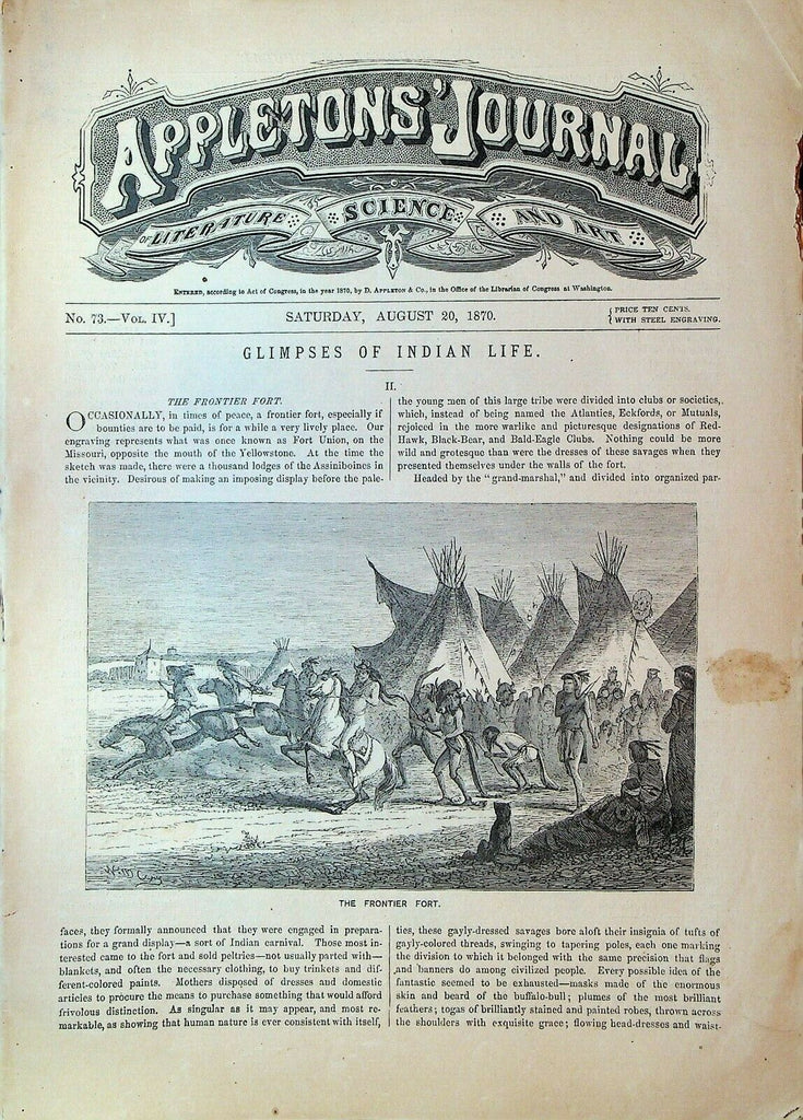 Appletons' Digest August 20 1870 Charles Dickens Mrs Oliphant Bayas of Java