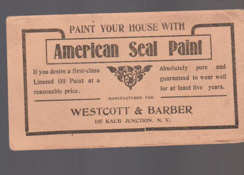 American Seal Paint Blotter Westcott & Barber De Kalb Junction NY