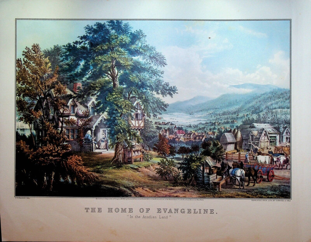 Currier & Ives Print The Home of Evangeline