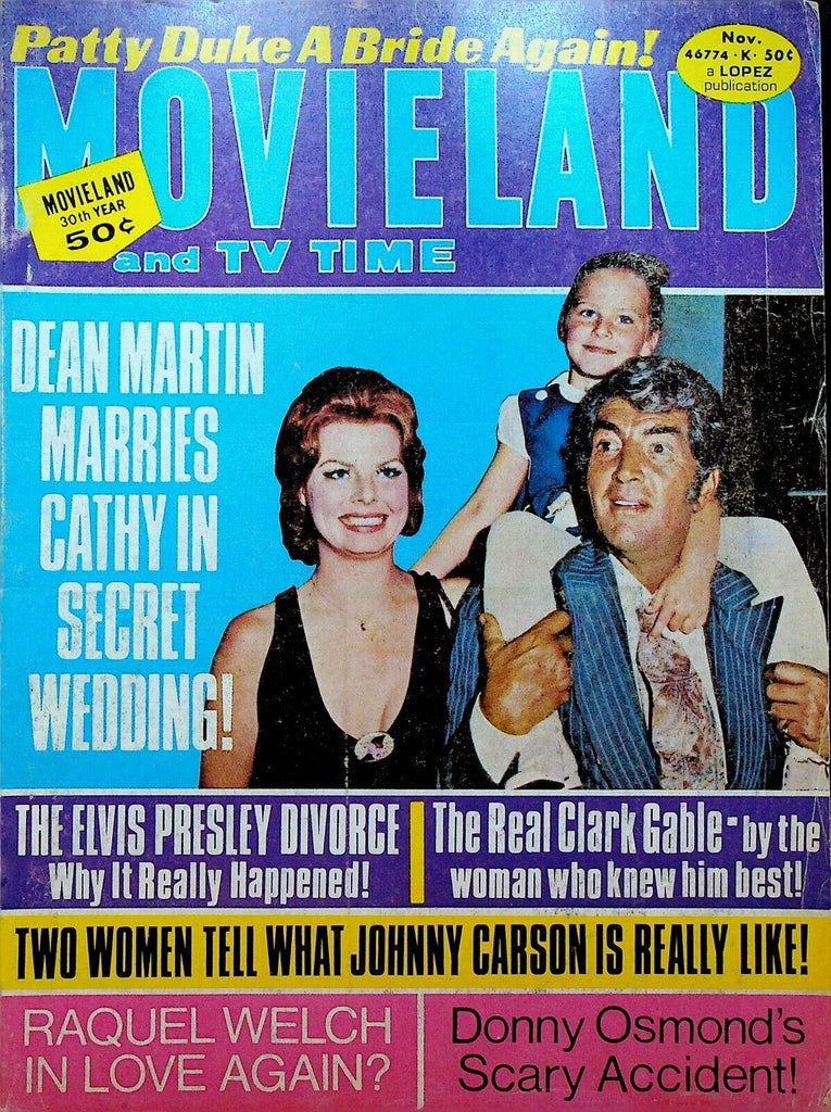 Movieland & TV Times Magazine November 1972 Raquel Welch Dean Martin Patty Duke