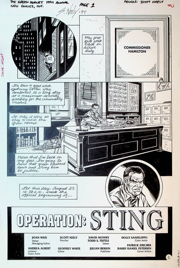 Green Hornet Annual Page 1 Original Comic Art 1994 Scott Neely David Mowry