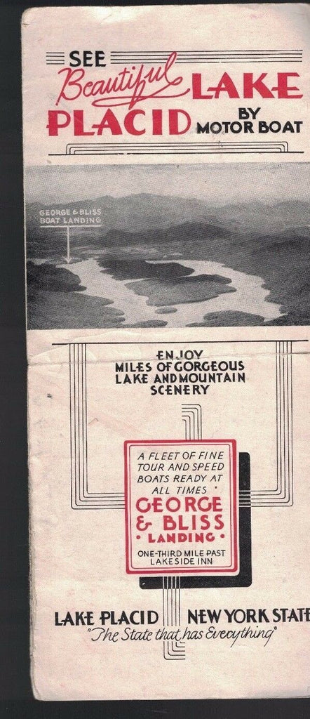 Lake Placid By Motorboat New York 1930s Brochure