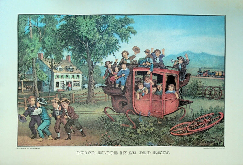 Currier & Ives Calendar Topper 1969 Young Blood in an Old Body Carriage