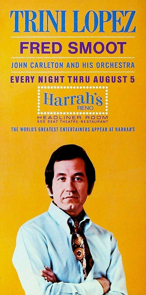 Trini Lopez Advertising Postcard Harrah's Reno 1970s Fred Smoot John Carleton
