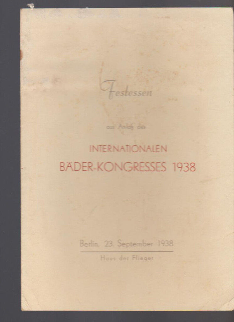 1938 International Bader Congress Germany Menu