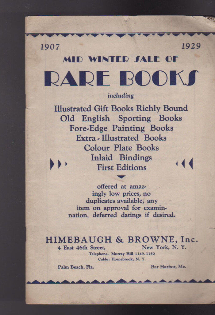 Himebaugh & Brown Mid Winter Sale of Rare Books Catalog 1929