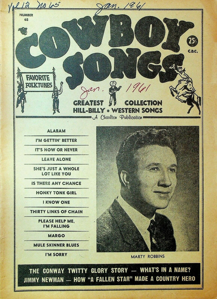Cowboy Songs Magazine #65 January 1961 Marty Robbins Conway Twitty Jimmy Newman