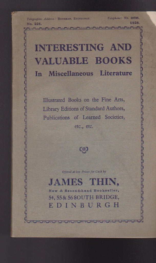 James Thin Catalog 221 1928 Interesting & Valuable Books
