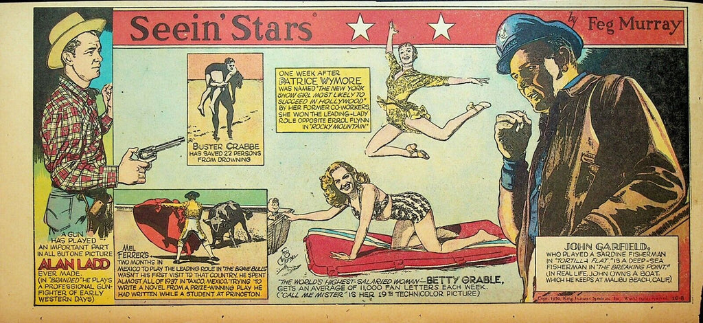 Seein Stars Comic Strip 1950 Alan Ladd Buster Crabbe John Garfield Mel Ferrer