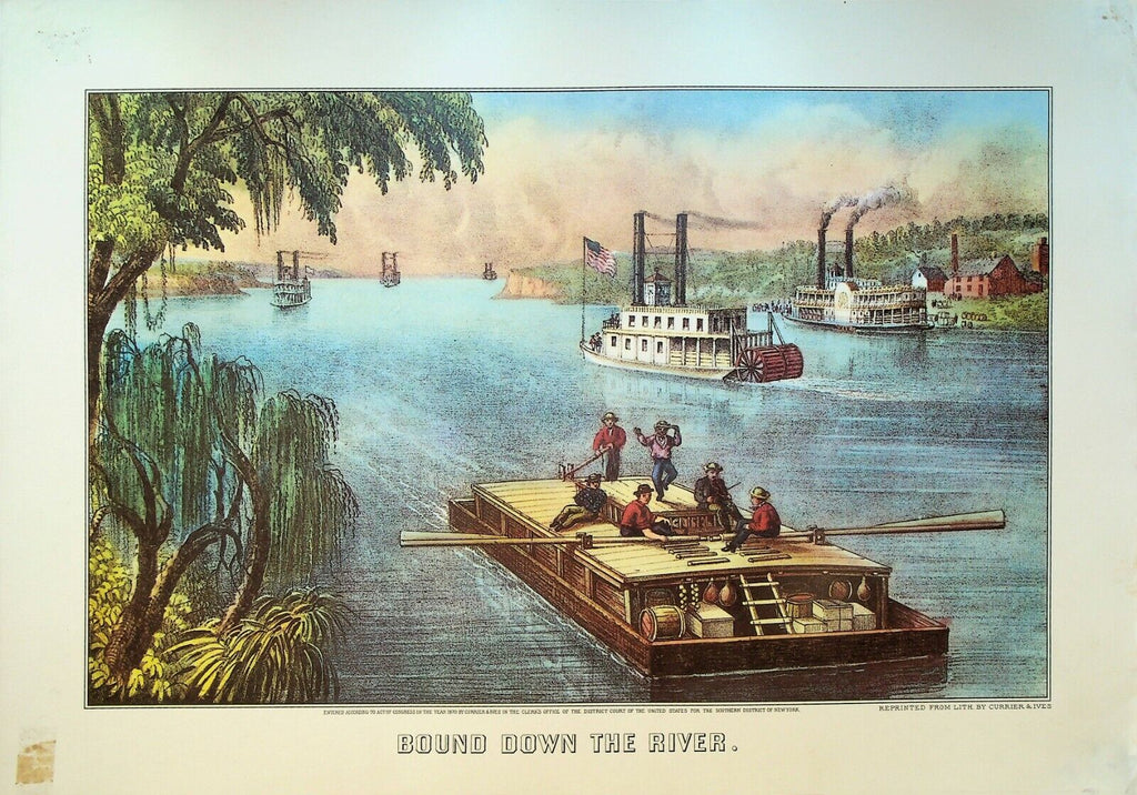 Currier & Ives Calendar Topper 1955 Bound Down the River