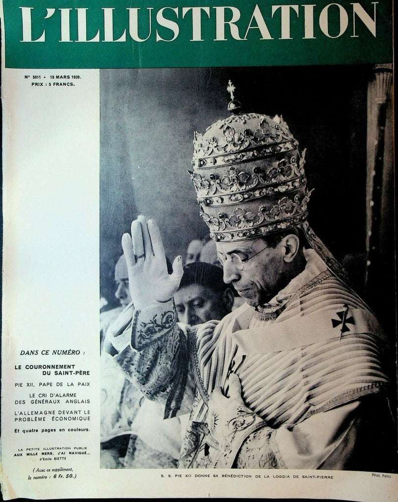 L'Illustration Magazine March 18 1939 Pope Pius XII Hong Kong Bombardment