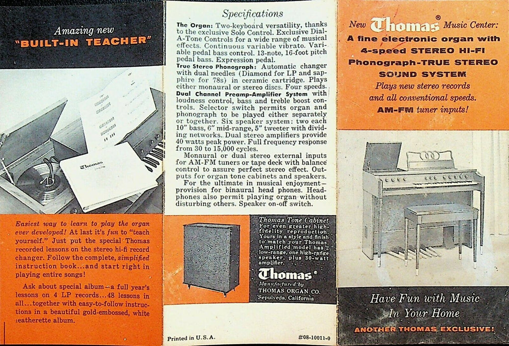 Thomas Music Center Electronic Organ & Phonograph Brochure