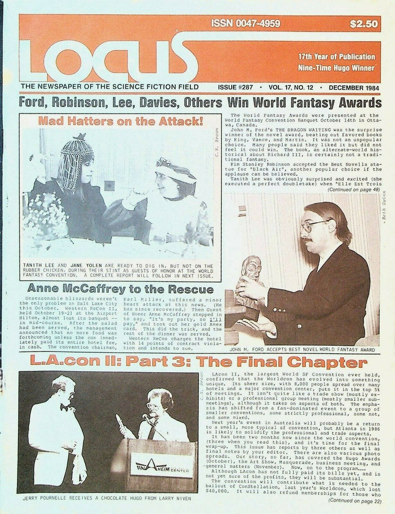 Locus Science Fiction Newspaper December 1984 World Fantasy Awards LA Con