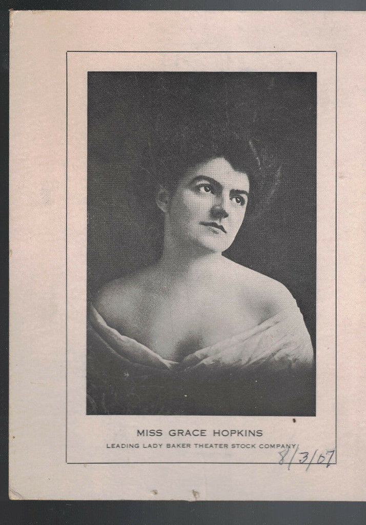 Grace Hopkins Leading Lady Baker Theater Stock Company 1907 Card