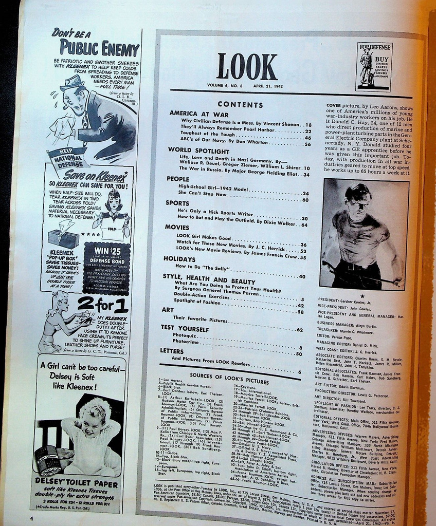 Look Magazine April 21 1942 WWII Dixie Walker Pearl Harbor Randy Coughlin