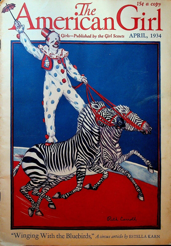 American Girl Magazine April 1934 Circus Clown Zebra Ruth Carroll Girl Scouts