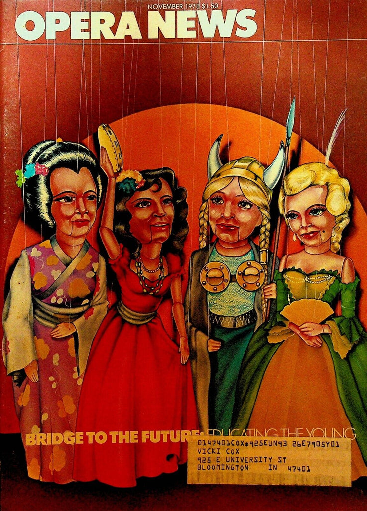 Opera News Magazine November 1978 Puppet Opera Michael Kaye