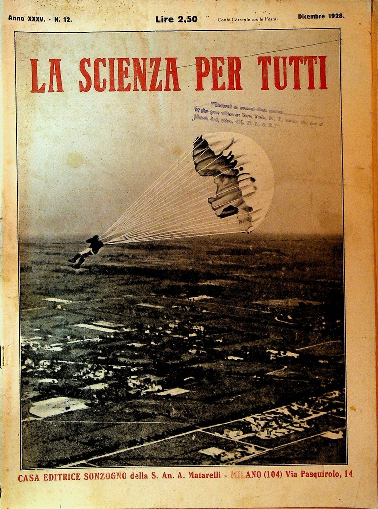 La Scienza per Tutti December 1928 Parachutes Electric Plant