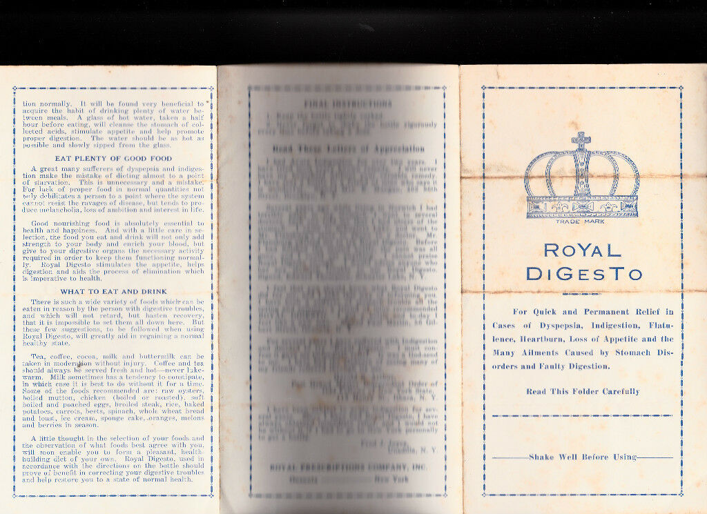 Royal Digesto Advertising Brochure 1910s Oneonta NY Royal Prescriptions
