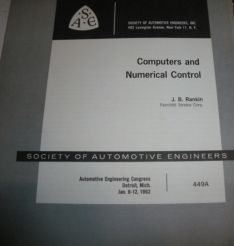 Computers & Numerical Control booklet 1962- Society Automotive Engineers