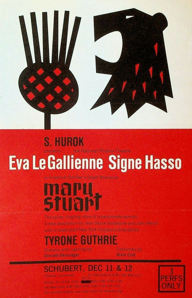 Mary Stuart National Phoenix Theatre Ad Sheet Eva LeGallienne Signe Hasso